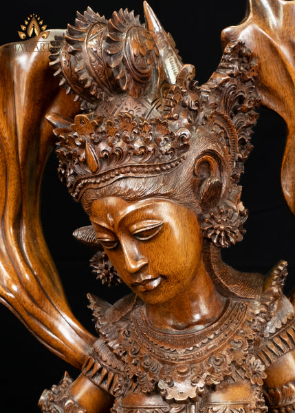 42" Sita with the Leaping Golden Deer | Hand-Carved Balinese Mahogany Masterpiece