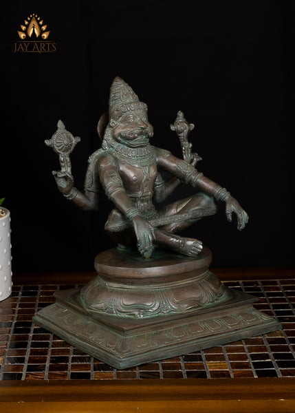 10" Yoga Narasimha Brass Statue - Narasimha seated in Utkutika Asana, a Yogic Posture