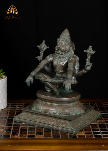 10" Yoga Narasimha Brass Statue - Narasimha seated in Utkutika Asana, a Yogic Posture