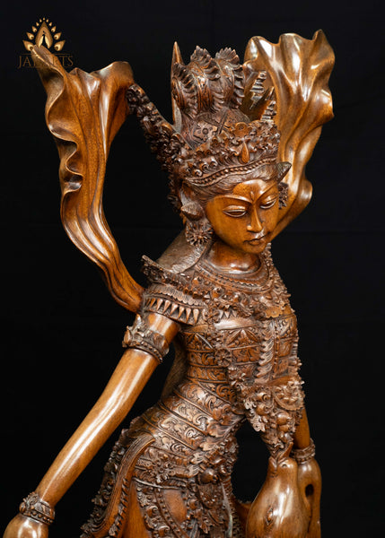42" Sita with the Leaping Golden Deer | Hand-Carved Balinese Mahogany Masterpiece