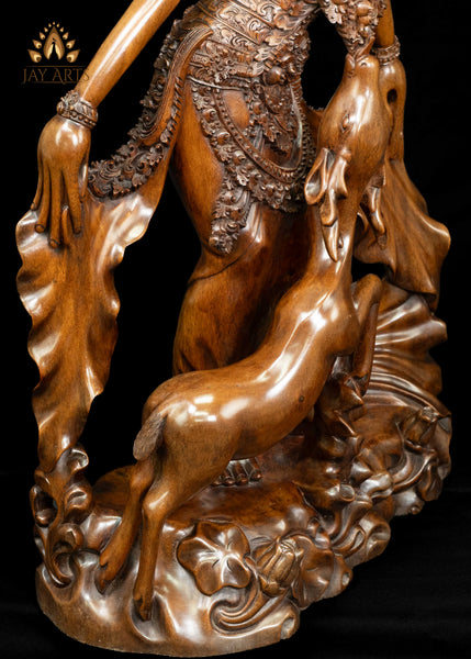 42" Sita with the Leaping Golden Deer | Hand-Carved Balinese Mahogany Masterpiece