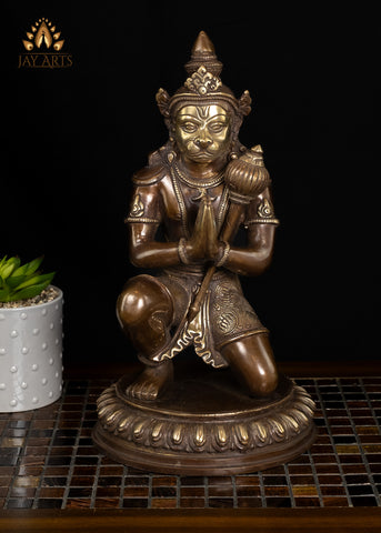 14" Namaste Hanuman Brass Statue - Hanuman in Anjali Mudra