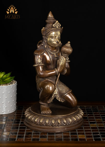 14" Namaste Hanuman Brass Statue - Hanuman in Anjali Mudra