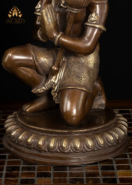 14" Namaste Hanuman Brass Statue - Hanuman in Anjali Mudra