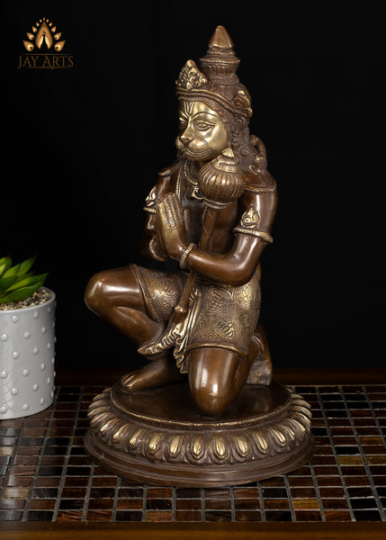 14" Namaste Hanuman Brass Statue - Hanuman in Anjali Mudra