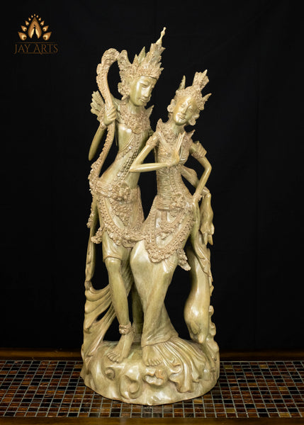 33" Rama and Sita Statue with Golden Deer | A Ramayana Showpiece in Balinese Hibiscus Wood