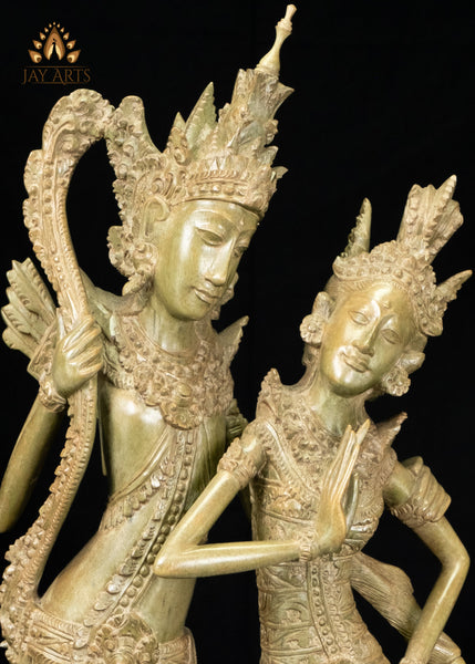 33" Rama and Sita Statue with Golden Deer | A Ramayana Showpiece in Balinese Hibiscus Wood