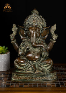 14” Vinayaka in Abhaya mudra - Brass Ganesh Statue