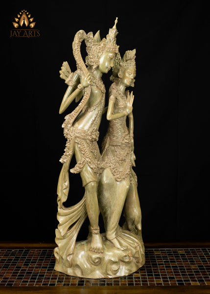 33" Rama and Sita Statue with Golden Deer | A Ramayana Showpiece in Balinese Hibiscus Wood
