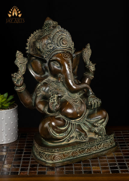 14” Vinayaka in Abhaya mudra - Brass Ganesh Statue