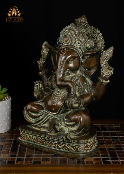 14” Vinayaka in Abhaya mudra - Brass Ganesh Statue