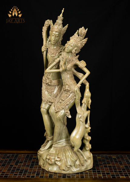 33" Rama and Sita Statue with Golden Deer | A Ramayana Showpiece in Balinese Hibiscus Wood
