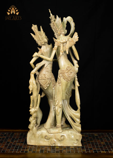 33" Rama and Sita Statue with Golden Deer | A Ramayana Showpiece in Balinese Hibiscus Wood