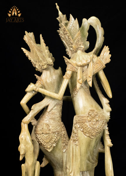 33" Rama and Sita Statue with Golden Deer | A Ramayana Showpiece in Balinese Hibiscus Wood
