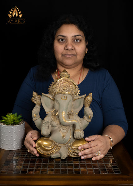 12" Blessing Ganesha Brass Statue