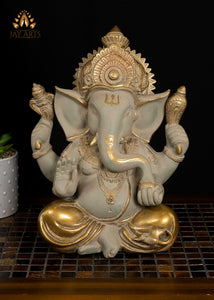 12" Blessing Ganesha Brass Statue