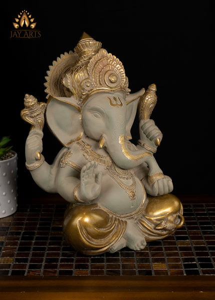 12" Blessing Ganesha Brass Statue