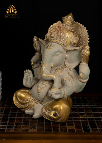 12" Blessing Ganesha Brass Statue