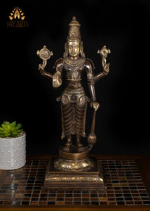 18" Standing Lord Vishnu with Kaumodaki Gada Brass Statue