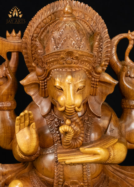 Standing Ganesha Statue with Lily Pad Base 25" | Balinese Suar Wood Carving