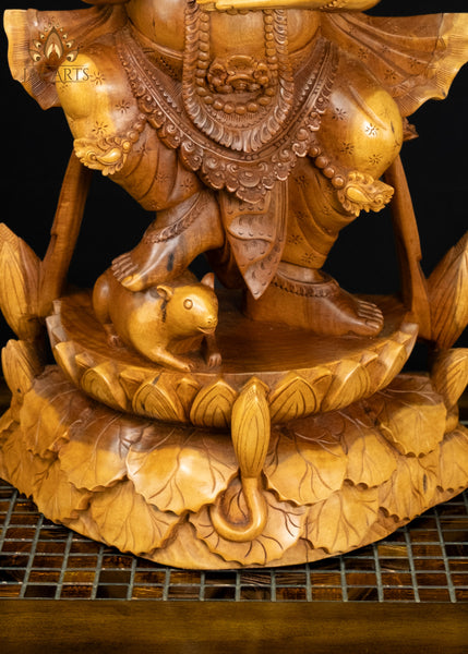 Standing Ganesha Statue with Lily Pad Base 25" | Balinese Suar Wood Carving