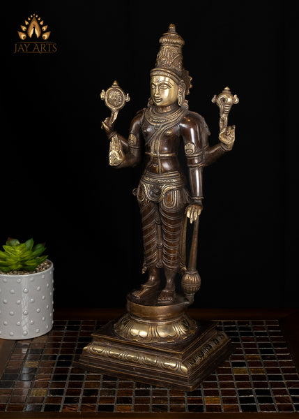 18" Standing Lord Vishnu with Kaumodaki Gada Brass Statue