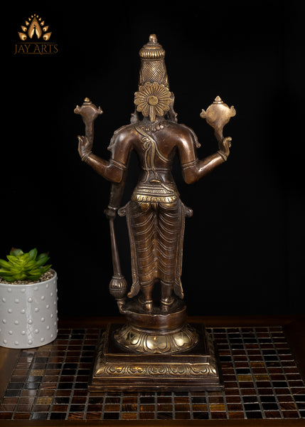 18" Standing Lord Vishnu with Kaumodaki Gada Brass Statue