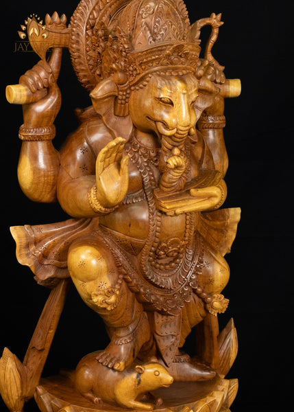 Standing Ganesha Statue with Lily Pad Base 25" | Balinese Suar Wood Carving