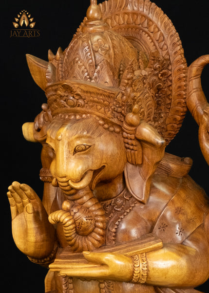 Standing Ganesha Statue with Lily Pad Base 25" | Balinese Suar Wood Carving