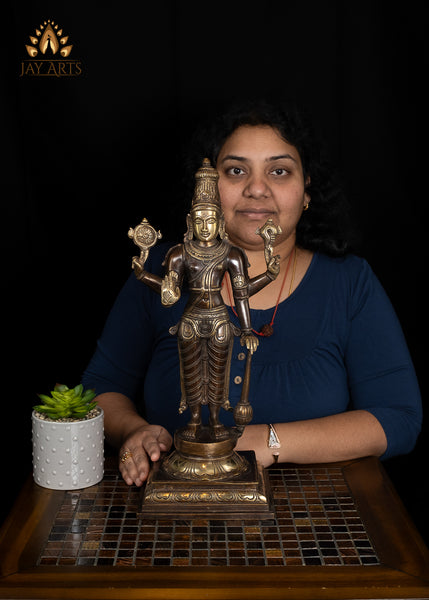 18" Standing Lord Vishnu with Kaumodaki Gada Brass Statue