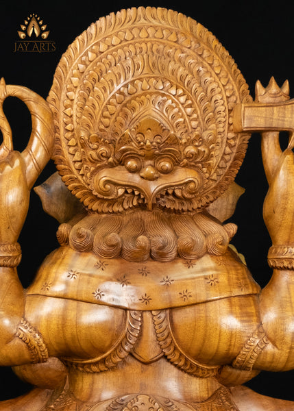 Standing Ganesha Statue with Lily Pad Base 25" | Balinese Suar Wood Carving