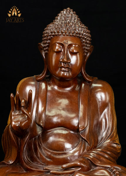 Balinese Wood Buddha in Akasha Mudra on Double Lotus Base 19"
