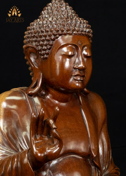 Balinese Wood Buddha in Akasha Mudra on Double Lotus Base 19"
