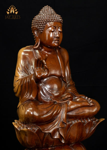 Balinese Wood Buddha in Akasha Mudra on Double Lotus Base 19"