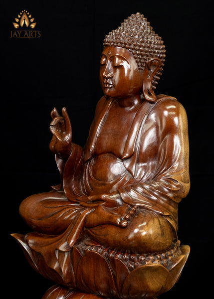 Balinese Wood Buddha in Akasha Mudra on Double Lotus Base 19"