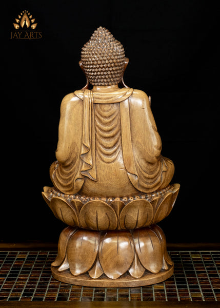 Balinese Wood Buddha in Akasha Mudra on Double Lotus Base 19"
