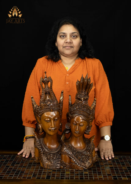 Rama Sita Balinese Wood Bust 20" | Hand-Carved Mahogany Statement Piece