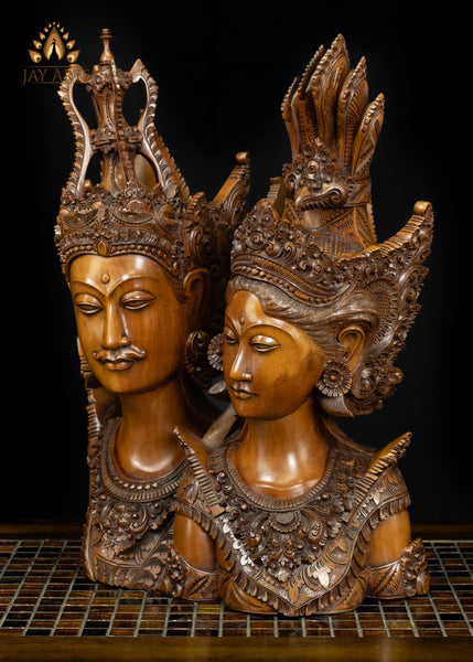 Rama Sita Balinese Wood Bust 20" | Hand-Carved Mahogany Statement Piece