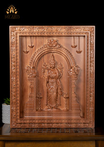 20" Goddess Vishalakshi (Wide-eyed Devi) Wood Carving - Kashi Goddess of Compassion Wood Panel