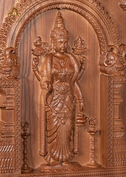 20" Goddess Vishalakshi (Wide-eyed Devi) Wood Carving - Kashi Goddess of Compassion Wood Panel