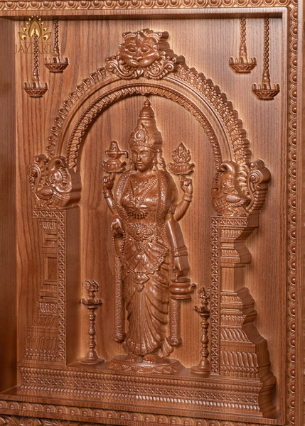 20" Goddess Vishalakshi (Wide-eyed Devi) Wood Carving - Kashi Goddess of Compassion Wood Panel