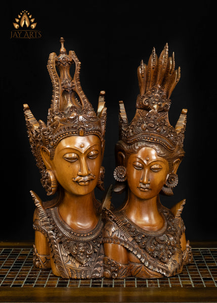 Rama Sita Balinese Wood Bust 20" | Hand-Carved Mahogany Statement Piece
