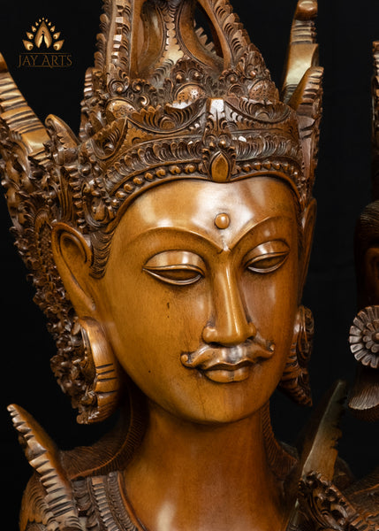 Rama Sita Balinese Wood Bust 20" | Hand-Carved Mahogany Statement Piece