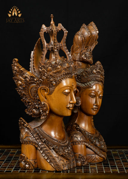 Rama Sita Balinese Wood Bust 20" | Hand-Carved Mahogany Statement Piece