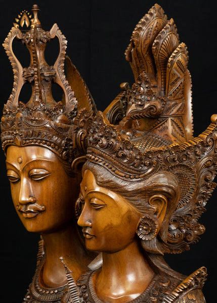 Rama Sita Balinese Wood Bust 20" | Hand-Carved Mahogany Statement Piece