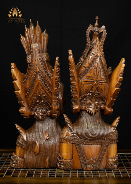 Rama Sita Balinese Wood Bust 20" | Hand-Carved Mahogany Statement Piece
