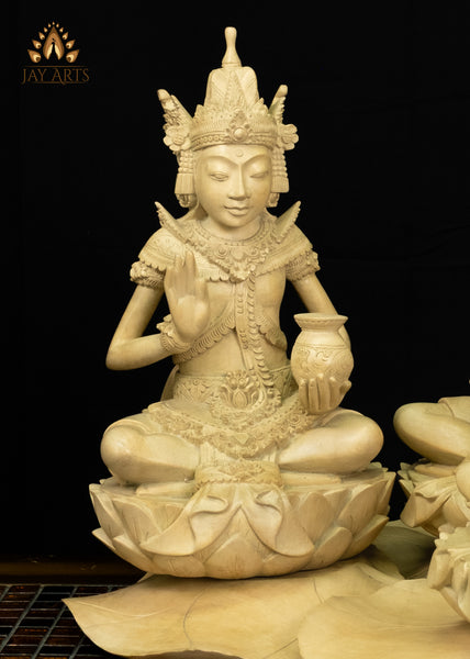 Balinese Wood Trimurti Statue Brahma, Vishnu and Shiva Seated on Lily Pads 17" | Hand-carved Unique Find