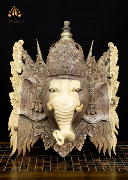 Hand-Carved Balinese Ganesha Mask | Hibiscus Wood Wall Decor
