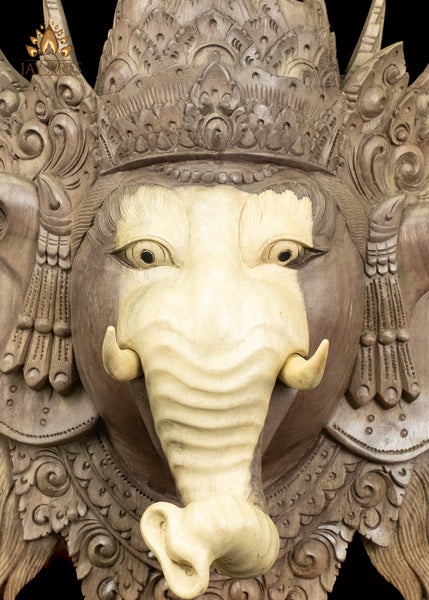 Hand-Carved Balinese Ganesha Mask | Hibiscus Wood Wall Decor