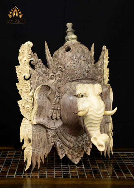 Hand-Carved Balinese Ganesha Mask | Hibiscus Wood Wall Decor